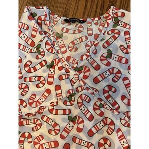 Cassandra O Scrubs Women's Top Christmas Cand Canes Holiday Size L